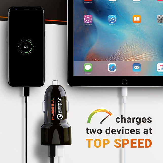 HUSSELL Car Charger. Quick Charge 3.0 + 2.4A Smart IC Dual USB Car Charger Adapter for any iOS or Android Devices: Samsung and More - The Gadget Collective