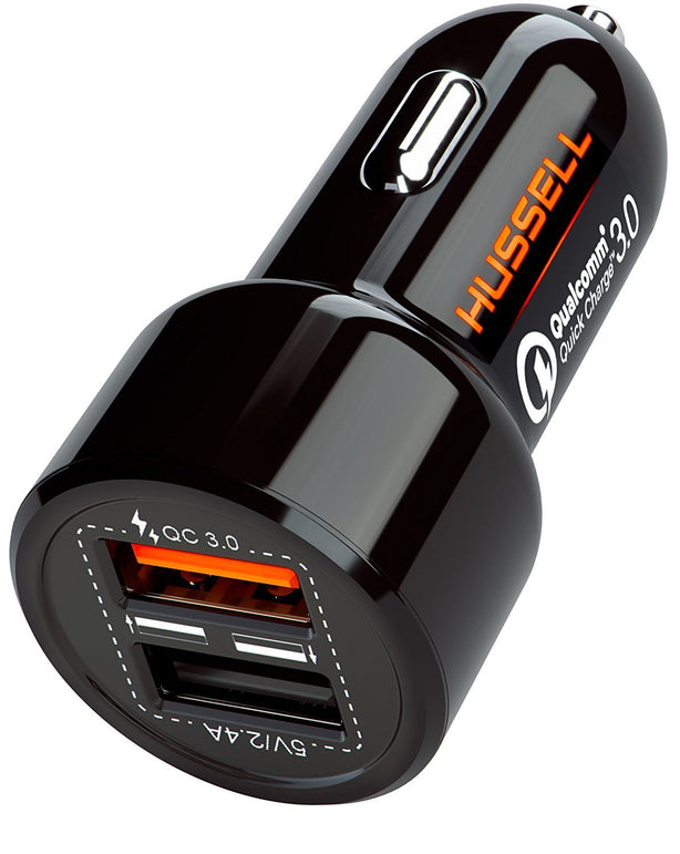 HUSSELL Car Charger. Quick Charge 3.0 + 2.4A Smart IC Dual USB Car Charger Adapter for any iOS or Android Devices: Samsung and More - The Gadget Collective