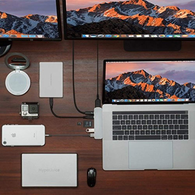 HyperDrive USB C Hub, Best Type-C Duo Adapter 50Gbps MacBook Pro 2018 2017 2016 13" 15", 7in2: USB-C 100W Power Delivery, USBC 5Gbps Data, 4K HDMI, mi - The Gadget Collective