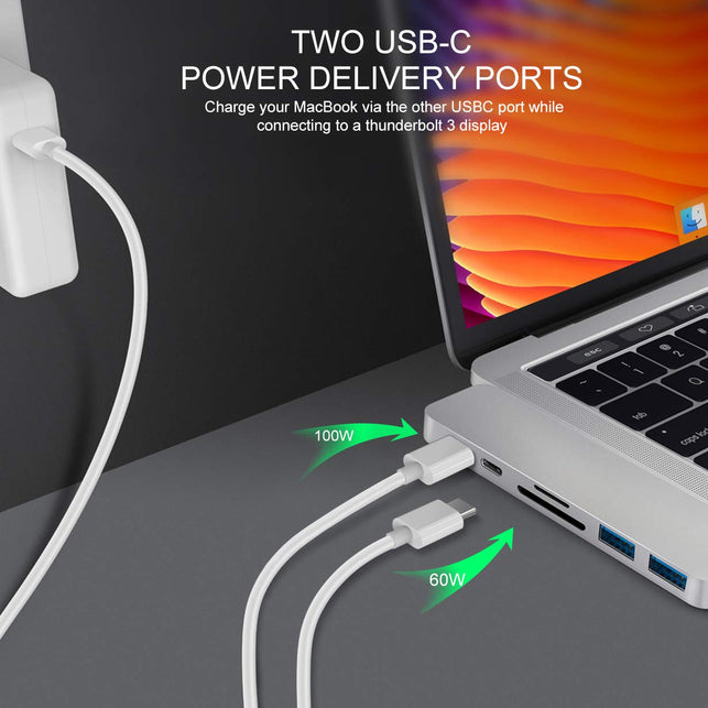 HyperDrive USB C Hub, Best Type-C Duo Adapter 50Gbps MacBook Pro 2018 2017 2016 13" 15", 7in2: USB-C 100W Power Delivery, USBC 5Gbps Data, 4K HDMI, mi - The Gadget Collective