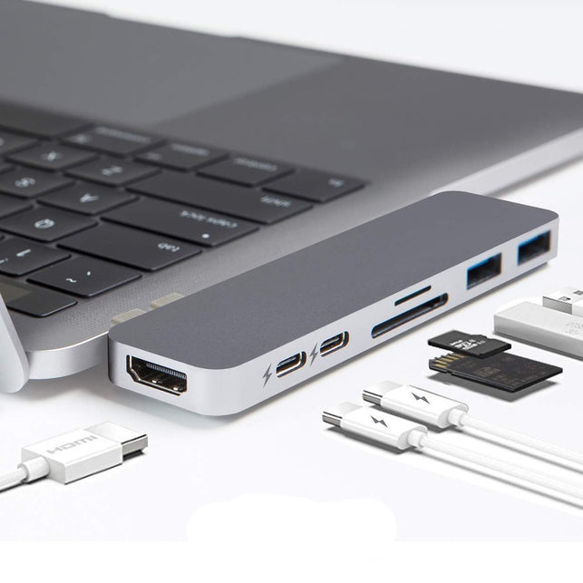HyperDrive USB C Hub, Best Type-C Duo Adapter 50Gbps MacBook Pro 2018 2017 2016 13" 15", 7in2: USB-C 100W Power Delivery, USBC 5Gbps Data, 4K HDMI, mi - The Gadget Collective