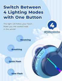 Iclever BTH12 Wireless Kids Headphones, Colorful LED Lights Kids Headphones with 74/85/94Db Volume Limited over Ear, 55H Playtime, Bluetooth 5.2, Built-In Mic for School/Tablet/Pc/Airplane, Blue - The Gadget Collective