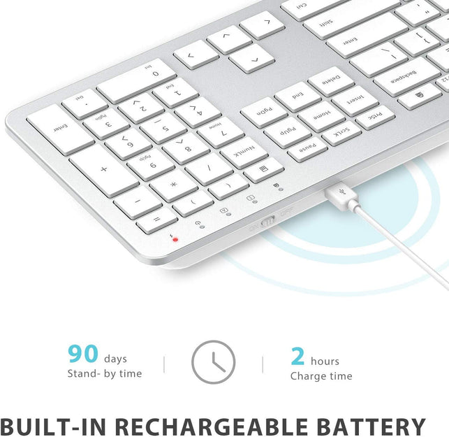 Iclever GK08 Wireless Keyboard and Mouse - Rechargeable Keyboard Ergonomic Quiet Full Size Design with Number Pad, 2.4G Stable Connection Slim White Keyboard and Mouse for Windows Mac OS Computer - The Gadget Collective