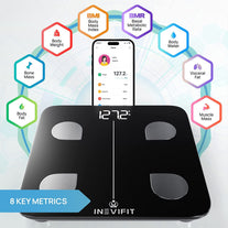 INEVIFIT Smart Body Fat Scale, Highly Accurate Bluetooth Digital Bathroom Body Composition Analyzer, Measures Weight, Body Fat, Water, Muscle, Visceral Fat & Bone Mass for Unlimited Users (Black) - The Gadget Collective