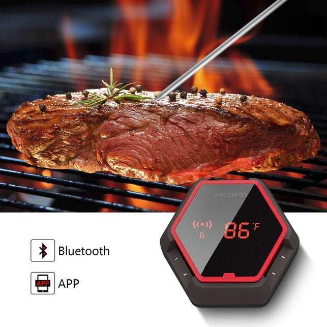 Inkbird Grill Bluetooth BBQ Thermometer Wireless IBT-6XS, 6 Probes Digital Smoker Grill Thermometer for Cooking,150Ft Bluetooth Meat Thermometer, Magnet, Timer, Alarm for Kitchen, Food (Red) - The Gadget Collective