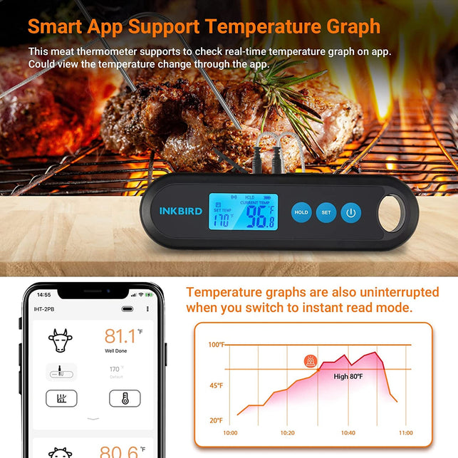 INKBIRD Hybrid Thermometer between a Remote Bluetooth BBQ Meat Thermometer with 2 Probes and an Instant-Read Thermometer,Rechargeable Grill Thermometer with Temperature Alarms and Graph, Calibration - The Gadget Collective