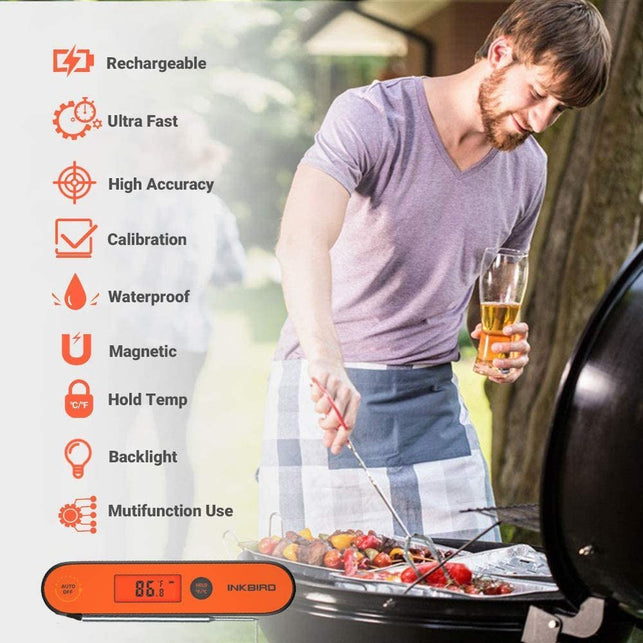 Inkbird Instant Read Meat Thermometer IHT-1P, Digital Waterproof Rechargeable Instant Read Food Thermometer, Cooking Thermometer with Calibration, Magnet, Backlight for Grill, Smoker, Kitchen, Turkey - The Gadget Collective