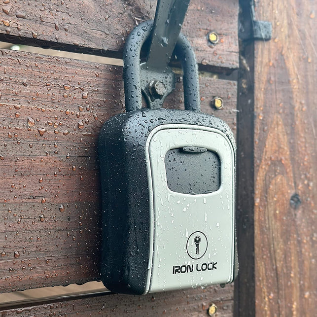 Iron Lock® - Key Lock Box Portable and Wall Mounted with Removable Shackle Indoor Outdoor Waterproof 4 Digit Combination with Resettable Code with a B Switch Key Lockbox for outside Hold 5 Spare Keys - The Gadget Collective