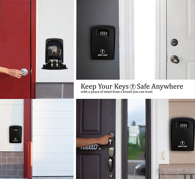 Iron Lock® - XXL Key Lock Box Wall Mount for Keys 4 Digit Combination with Resettable Code with a B Switch Extra Large Lockbox Indoor Outdoor Waterproof Big Key Lock Box House Spare Keys Hide a Key - The Gadget Collective