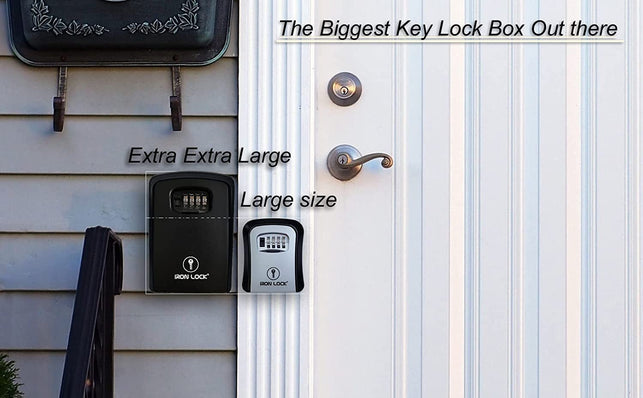Iron Lock® - XXL Key Lock Box Wall Mount for Keys 4 Digit Combination with Resettable Code with a B Switch Extra Large Lockbox Indoor Outdoor Waterproof Big Key Lock Box House Spare Keys Hide a Key - The Gadget Collective