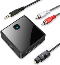 Isobel Bluetooth 5.0 Transmitter Receiver (Optical, 3.5Mm AUX, RCA) , Low Latency Wireless Audio Adapter Rechargeable Bluetooth AUX Adapter for TV PC Car / Home Stereo System Speakers, Dual Link - The Gadget Collective