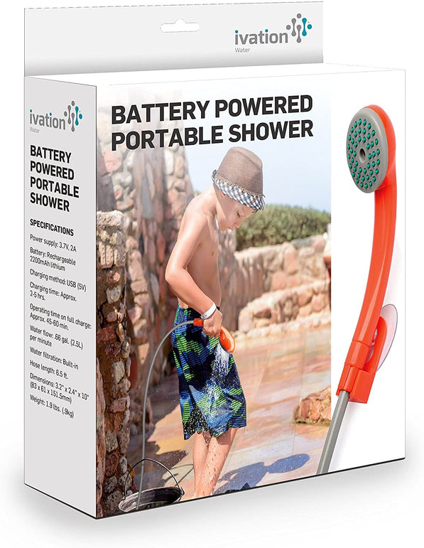 Ivation Portable Outdoor Shower, Battery Powered - Compact Handheld Rechargeable Camping Showerhead - Pumps Water from Bucket into Steady, Gentle Shower Stream - The Gadget Collective