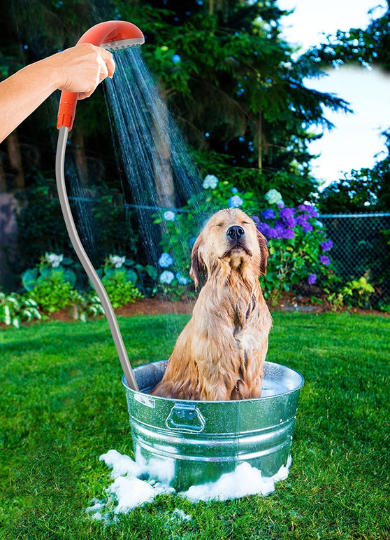 Ivation Portable Outdoor Shower, Battery Powered - Compact Handheld Rechargeable Camping Showerhead - Pumps Water from Bucket into Steady, Gentle Shower Stream - The Gadget Collective