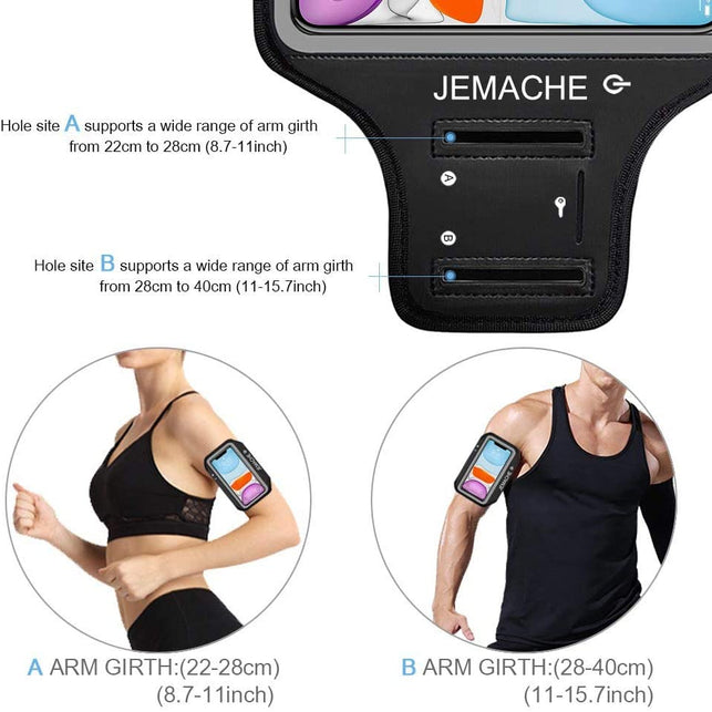 JEMACHE iPhone 11, XR Armband, Water Resistant Gym Exercises Workouts Running Arm Band Case for iPhone 11, iPhone XR with Key Holder (Black) - The Gadget Collective