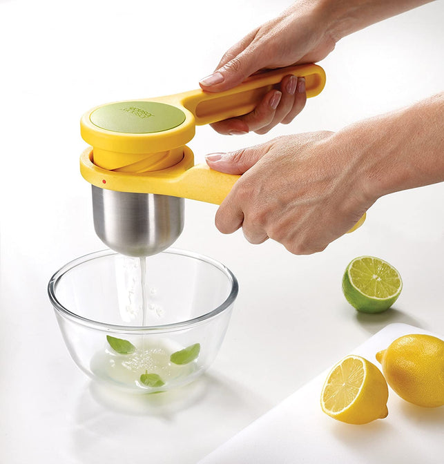 Joseph Joseph 20101 Helix Citrus Juicer Ergonomic Twist-Action Hand Press Stainless Steel, Yellow - The Gadget Collective