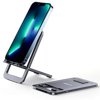 JSAUX Cell Phone Stand, Foldable Aluminum Adjustable Phone Holder for Desk Portable Travel Holder Office Desk Accessories Compatible for iPhone 14 13 12 11 Pro Max X Xr Samsung S22 S21 A53 Grey - The Gadget Collective
