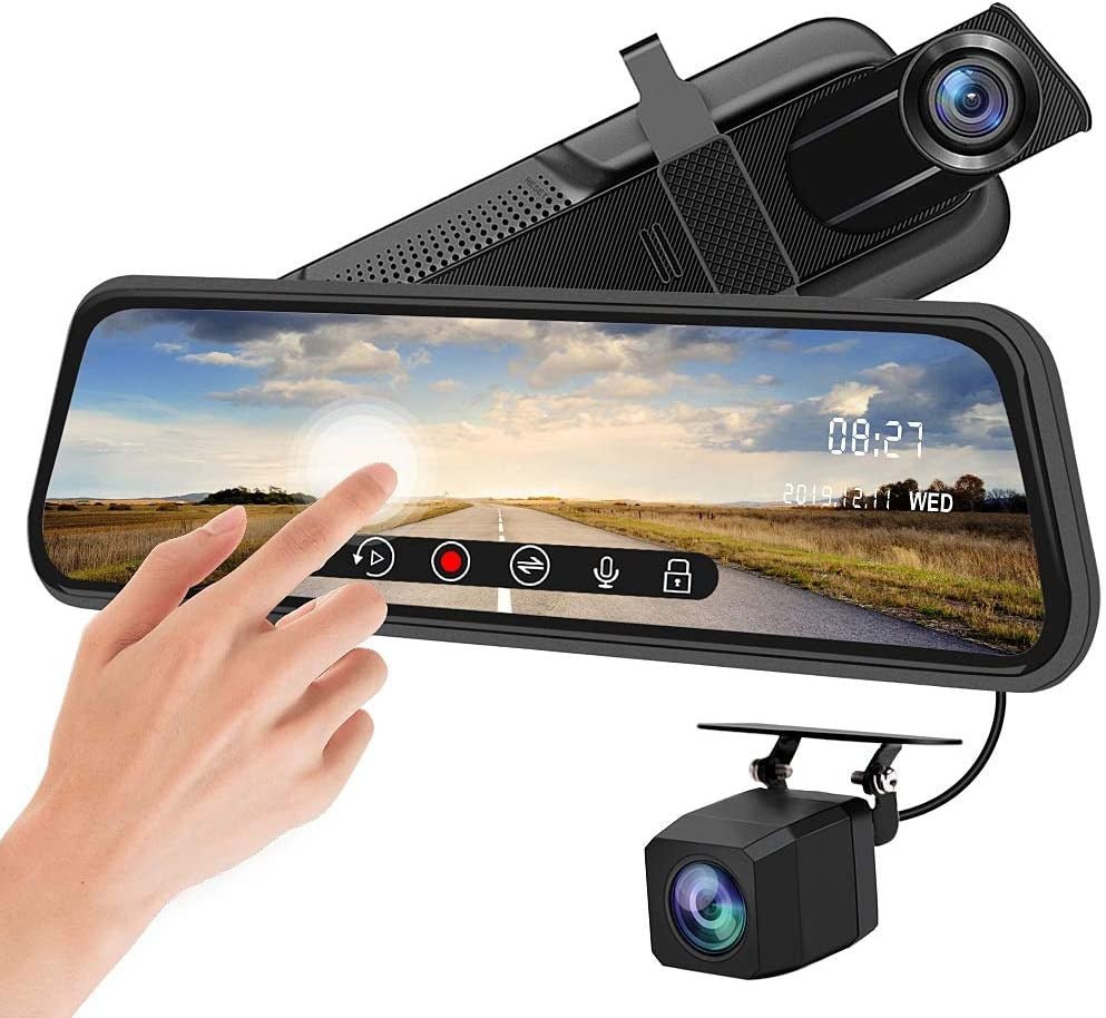 10'''' UHD 4K Touchscreen Mirror Dash Cam Backup Camera Front and 1080P  Rear View with GPS WiFi