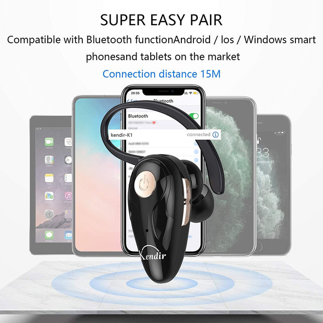 Kendir Bluetooth Headset, V5.0 Ultralight Wireless Headphone Cell Phone Earpiece with Mic Headsetcase,Volume Control, Handsfree Earbud,Compatible with Android/Iphone/Smartphones/Laptop - The Gadget Collective