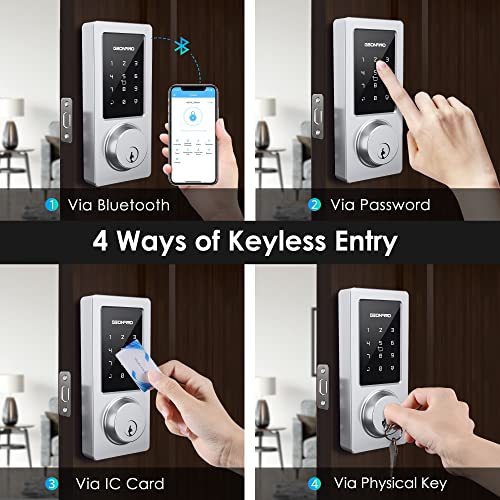 Keyless Entry Door Lock, Smart Deadbolt Lock with Bluetooth App, Electronic Keypad, IC Card, Spare Keys, Security Waterproof Smart Lock Easy Install USB Ideal for Home Use, Office, Hotel.(Sliver) - The Gadget Collective