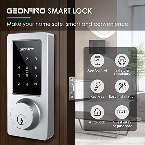 Keyless Entry Door Lock, Smart Deadbolt Lock with Bluetooth App, Electronic Keypad, IC Card, Spare Keys, Security Waterproof Smart Lock Easy Install USB Ideal for Home Use, Office, Hotel.(Sliver) - The Gadget Collective