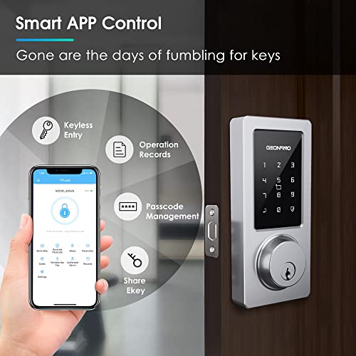 Keyless Entry Door Lock, Smart Deadbolt Lock with Bluetooth App, Electronic Keypad, IC Card, Spare Keys, Security Waterproof Smart Lock Easy Install USB Ideal for Home Use, Office, Hotel.(Sliver) - The Gadget Collective