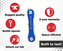 Keysmart Rugged - Multi-Tool Key Holder with Bottle Opener and Pocket Clip (Up to 14 Keys, Blue) - The Gadget Collective