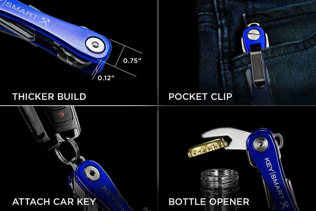 Keysmart Rugged - Multi-Tool Key Holder with Bottle Opener and Pocket Clip (Up to 14 Keys, Blue) - The Gadget Collective