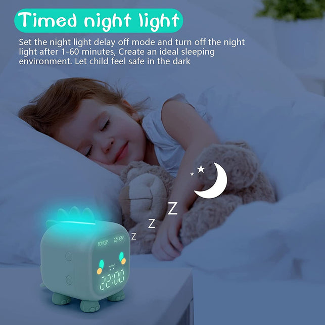 Kids Alarm Clock, Digital Alarm Clock for Kids Bedroom, Cute Dinosaur Alarm Clock Children'S Sleep Trainer, Wake up Light & Night Light with USB Alarm Clock for Boys Girls Birthday Gifts(Green) - The Gadget Collective