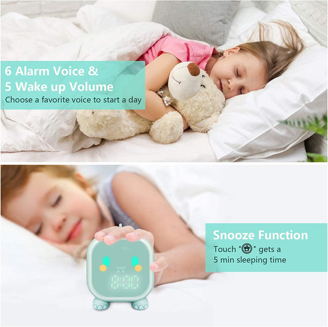 Kids Alarm Clock, Digital Alarm Clock for Kids Bedroom, Cute Dinosaur Alarm Clock Children'S Sleep Trainer, Wake up Light & Night Light with USB Alarm Clock for Boys Girls Birthday Gifts(Green) - The Gadget Collective