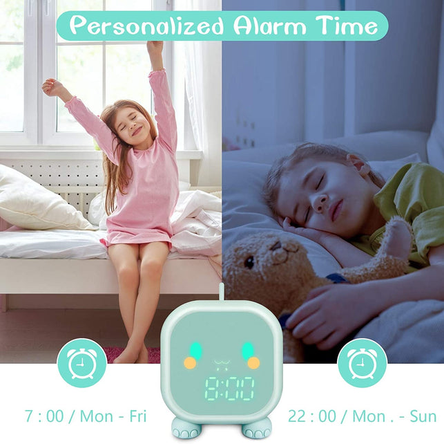 Kids Alarm Clock, Digital Alarm Clock for Kids Bedroom, Cute Dinosaur Alarm Clock Children'S Sleep Trainer, Wake up Light & Night Light with USB Alarm Clock for Boys Girls Birthday Gifts(Green) - The Gadget Collective