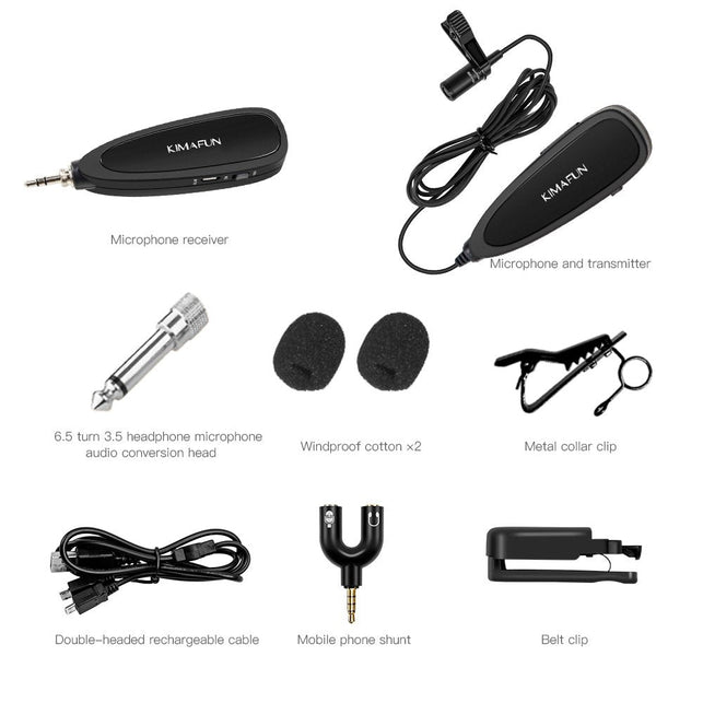 KIMAFUN Wireless Microphone System, 2.4G Wireless Lavalier Microphone with Lavalier Lapel Mics,Wireless Transmitter & Receiver for Computer,Speaker,Ph - The Gadget Collective