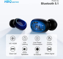 Kinganda Bluetooth Headphones True Wireless Earbuds Touch Control with LED Charging Case IPX7 Waterproof Stereo in Ear Earphones Bluetooth 5.1 Deep Bass Sports Ear Buds with Built-In Mic Blue - The Gadget Collective