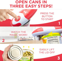 Kitchen Mama Electric Can Opener: Open Your Cans with A Simple Push of Button - No Sharp Edge, Food-Safe and Battery Operated Handheld Can Opener(Red) - The Gadget Collective