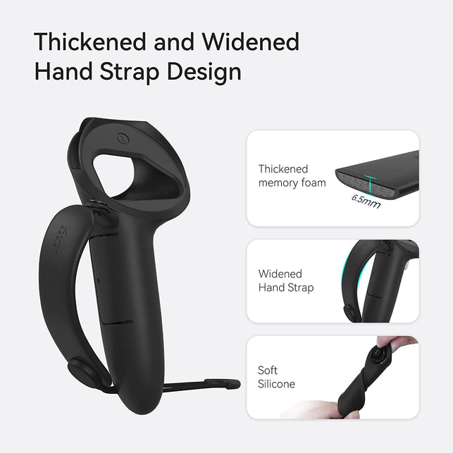 KIWI Design Controller Grips Cover Accessories Compatible with Oculus Quest 2, with Battery Opening Adjustable with Knuckle Straps, Suitable for Large Hands (Black) - The Gadget Collective