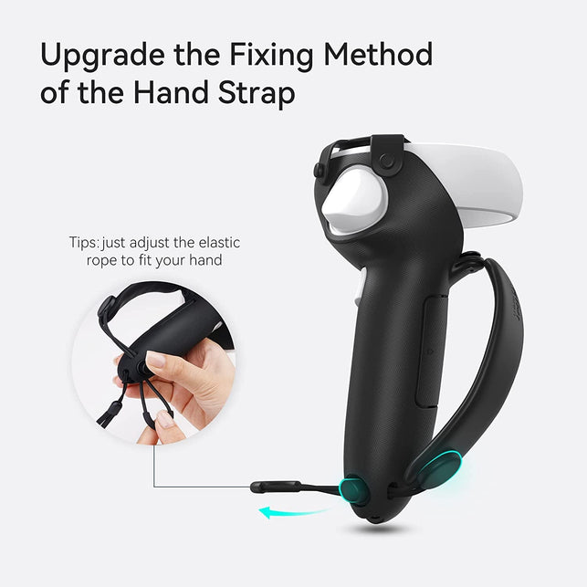 KIWI Design Controller Grips Cover Accessories Compatible with Oculus Quest 2, with Battery Opening Adjustable with Knuckle Straps, Suitable for Large Hands (Black) - The Gadget Collective