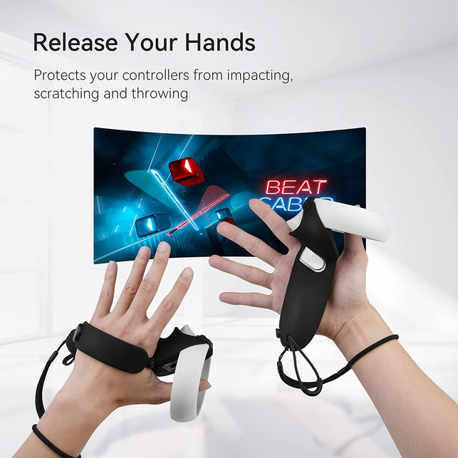 KIWI Design Controller Grips Cover Accessories Compatible with Oculus Quest 2, with Battery Opening Adjustable with Knuckle Straps, Suitable for Large Hands (Black) - The Gadget Collective