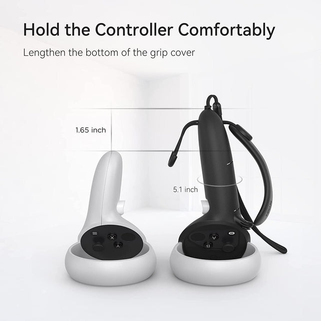 KIWI Design Controller Grips Cover Accessories Compatible with Oculus Quest 2, with Battery Opening Adjustable with Knuckle Straps, Suitable for Large Hands (Black) - The Gadget Collective