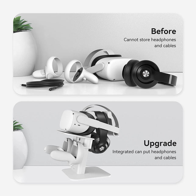 KIWI Design Upgraded VR Stand Compatible with Quest 2 /Quest/Psvr 2 /Rift S/Valve Index/Hp Reverb G2VR Headset and Touch Controllers, Vr Headset Stand and Controller Holder Mount Station (White) - The Gadget Collective