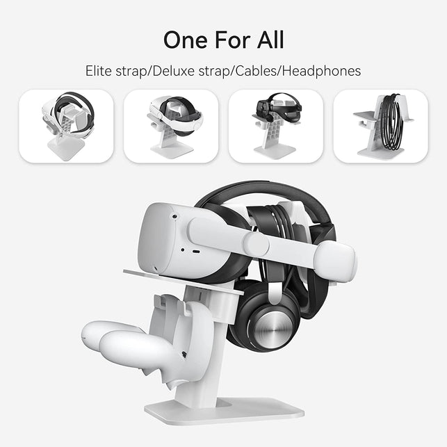 KIWI Design Upgraded VR Stand Compatible with Quest 2 /Quest/Psvr 2 /Rift S/Valve Index/Hp Reverb G2VR Headset and Touch Controllers, Vr Headset Stand and Controller Holder Mount Station (White) - The Gadget Collective