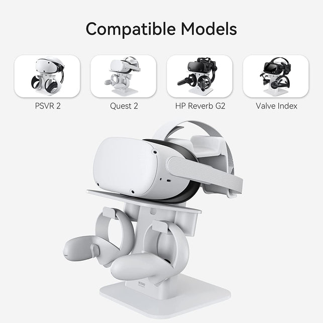 KIWI Design Upgraded VR Stand Compatible with Quest 2 /Quest/Psvr 2 /Rift S/Valve Index/Hp Reverb G2VR Headset and Touch Controllers, Vr Headset Stand and Controller Holder Mount Station (White) - The Gadget Collective