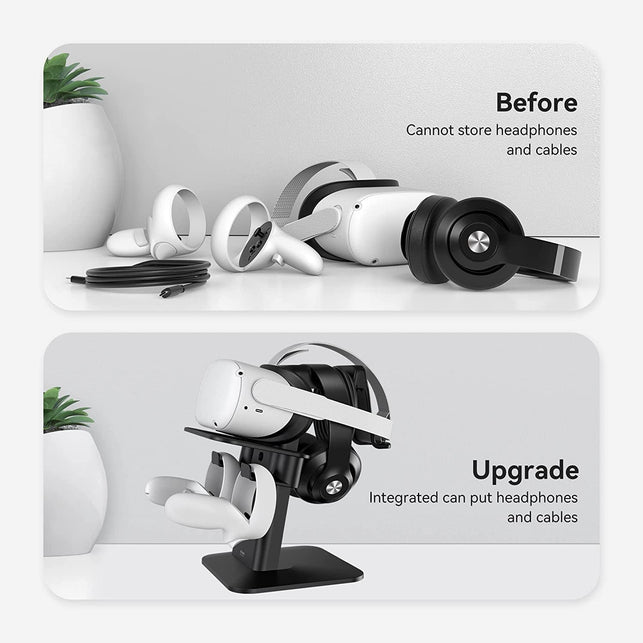 KIWI Design Upgraded VR Stand for Quest 2 /Quest/Psvr 2 /Rift S/Valve Index/Hp Reverb G2 VR Headset and Touch Controllers, VR Headset Stand and Controller Holder Mount Station (Black) - The Gadget Collective