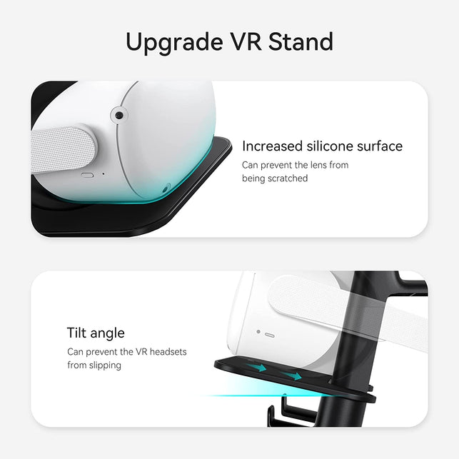 KIWI Design Upgraded VR Stand for Quest 2 /Quest/Psvr 2 /Rift S/Valve Index/Hp Reverb G2 VR Headset and Touch Controllers, VR Headset Stand and Controller Holder Mount Station (Black) - The Gadget Collective