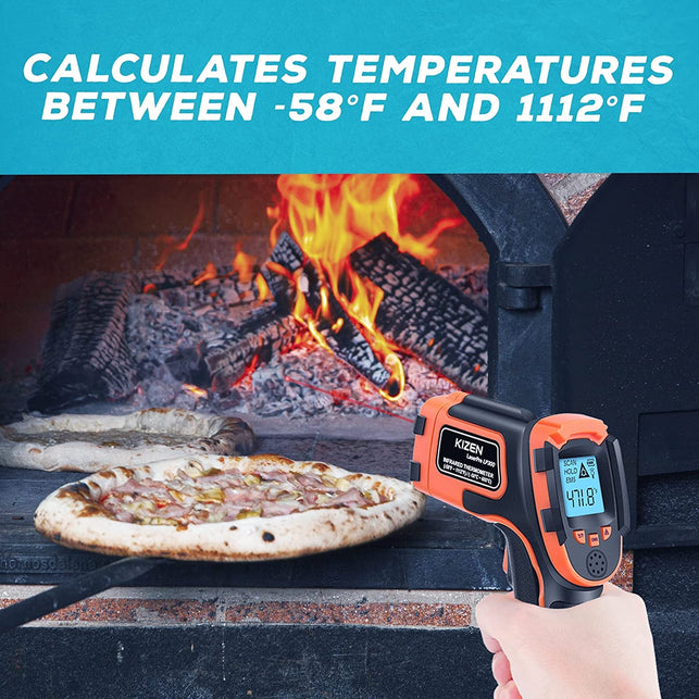 KIZEN Infrared Thermometer Gun (Laserpro LP300) - Handheld Heat Temperature Gun for Cooking, Pizza Oven, Grill & Engine - Laser Surface Temp Reader -58F to 1112F - NOT for Humans - The Gadget Collective