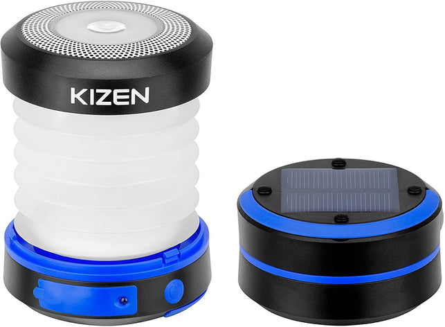 KIZEN Solar Lantern - Collapsible LED Camping Lantern - Rechargeable Solar - USB Portable Lamp and Phone Charger for Emergency, Power Outage, Hurricane - Tent Lights, Hiking, Backpacking Gear, Blue - The Gadget Collective