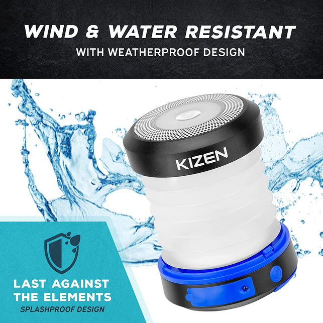 KIZEN Solar Lantern - Collapsible LED Camping Lantern - Rechargeable Solar - USB Portable Lamp and Phone Charger for Emergency, Power Outage, Hurricane - Tent Lights, Hiking, Backpacking Gear, Blue - The Gadget Collective