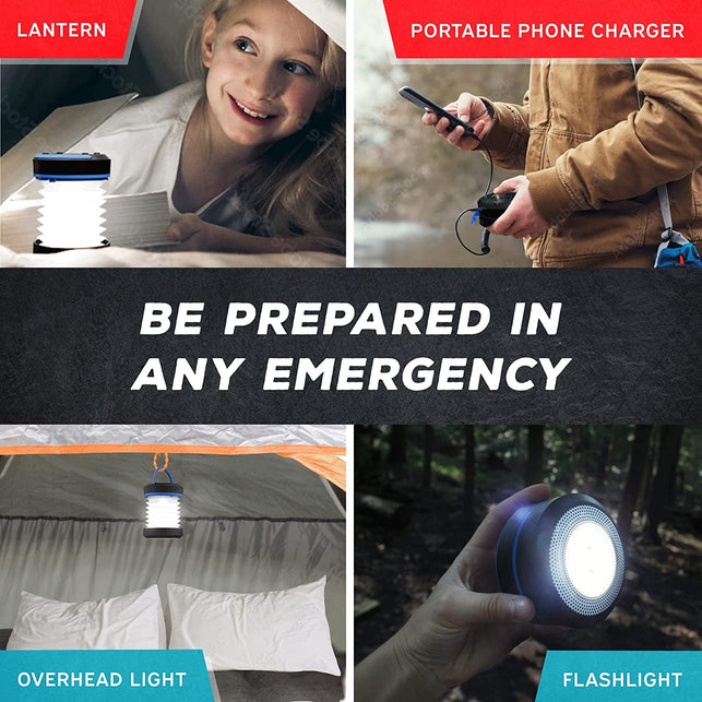 KIZEN Solar Lantern - Collapsible LED Camping Lantern - Rechargeable Solar - USB Portable Lamp and Phone Charger for Emergency, Power Outage, Hurricane - Tent Lights, Hiking, Backpacking Gear, Blue - The Gadget Collective