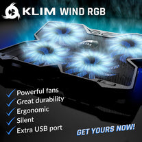 KLIM Wind - Laptop Cooling Pad - More than 500 000 Units Sold - 2022 Version - the Most Powerful Rapid Action Cooling Fan - Laptop Stand with 4 Cooling Fans at 1200 RPM - USB Fan - PS5, PS4 (RGB) - The Gadget Collective