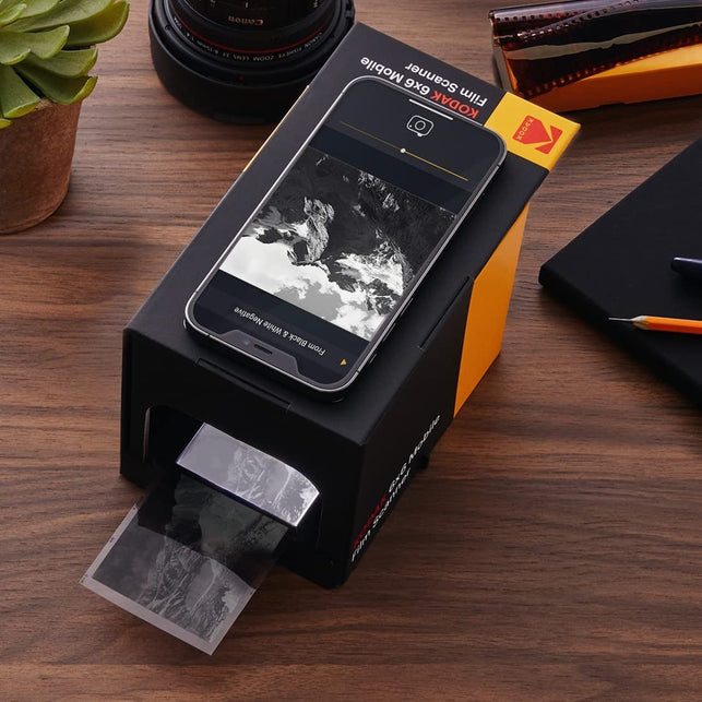 KODAK 6X6 Mobile Film Scanner, Convert and save 6X6 Slides & Negatives [120 & 220 Film Formats] to Your Smartphone | Eco-Friendly Cardboard Scanner Box, LED Light Panel & Gloves - The Gadget Collective