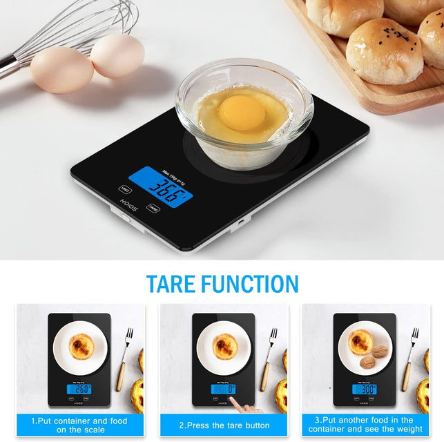 KOIOS Food Scale, 33Lb/15Kg Digital Kitchen Scale for Food Ounces and Grams Cooking Baking, 1G/0.1Oz Precise Graduation, Waterproof Tempered Glass, USB Rechargeable, 6 Weight Units, Tare Function - The Gadget Collective