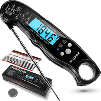 KULUNER TP-01 Waterproof Digital Instant Read Meat Thermometer with 4.6” Folding Probe Backlight & Calibration Function for Cooking Food Candy, BBQ Grill, Liquids,Beef(Black) - The Gadget Collective